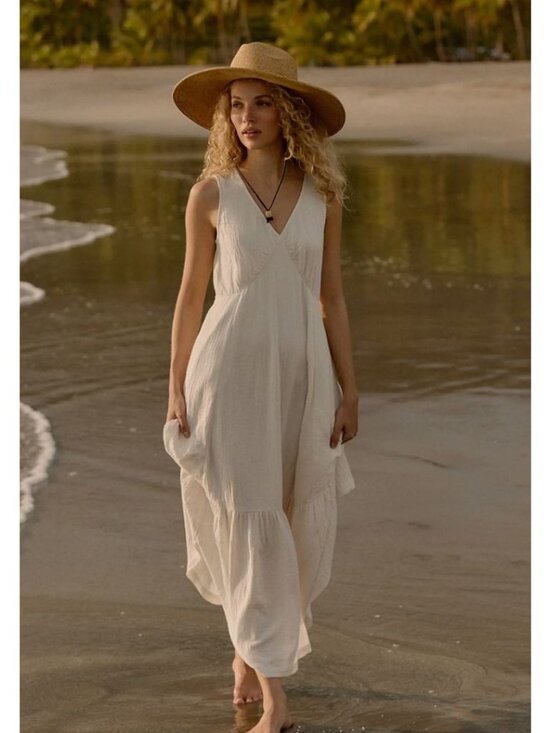 Pact Dresses & Skirts - New Pact Organic Cotton Double Gauze Beach To Brunch Dress Medium Ivory MSRP$138